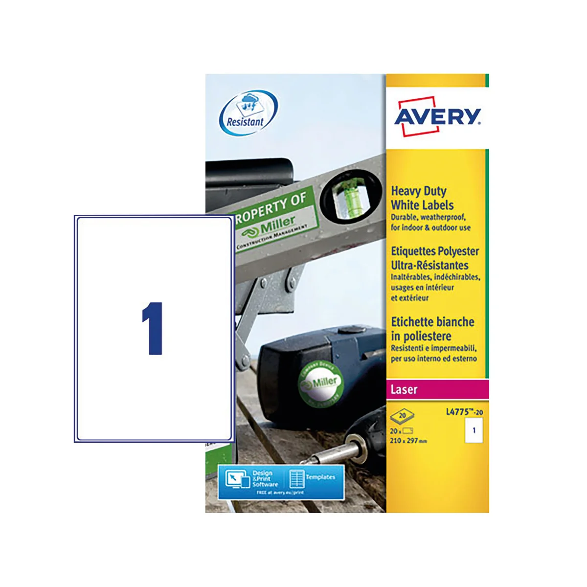 Avery Laser Label Heavy Duty 1 Per Sheet White (Pack of 20) L4775-20 - Image 2