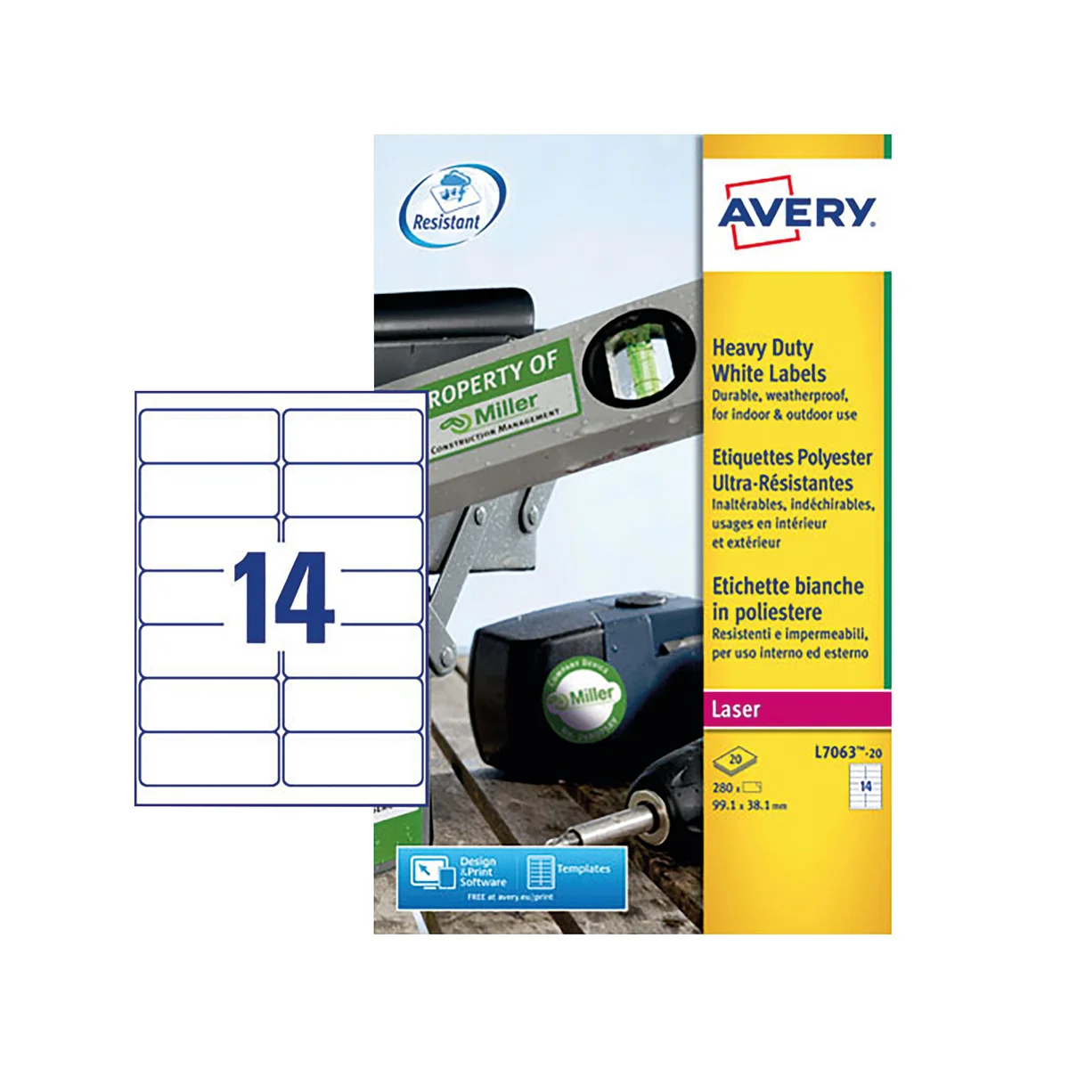 Avery Laser Label Heavy Duty 14 Per Sheet White (Pack of 280) L7063-20 - Image 2