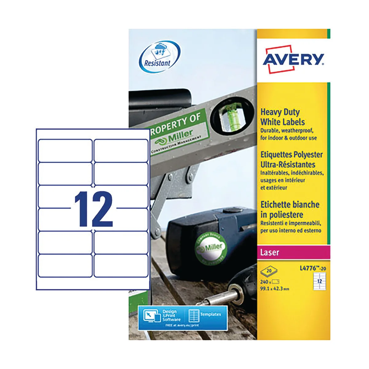 Avery Laser Label 99.1x42.3mm Heavy Duty White (Pack of 240) L4776-20 - Image 2