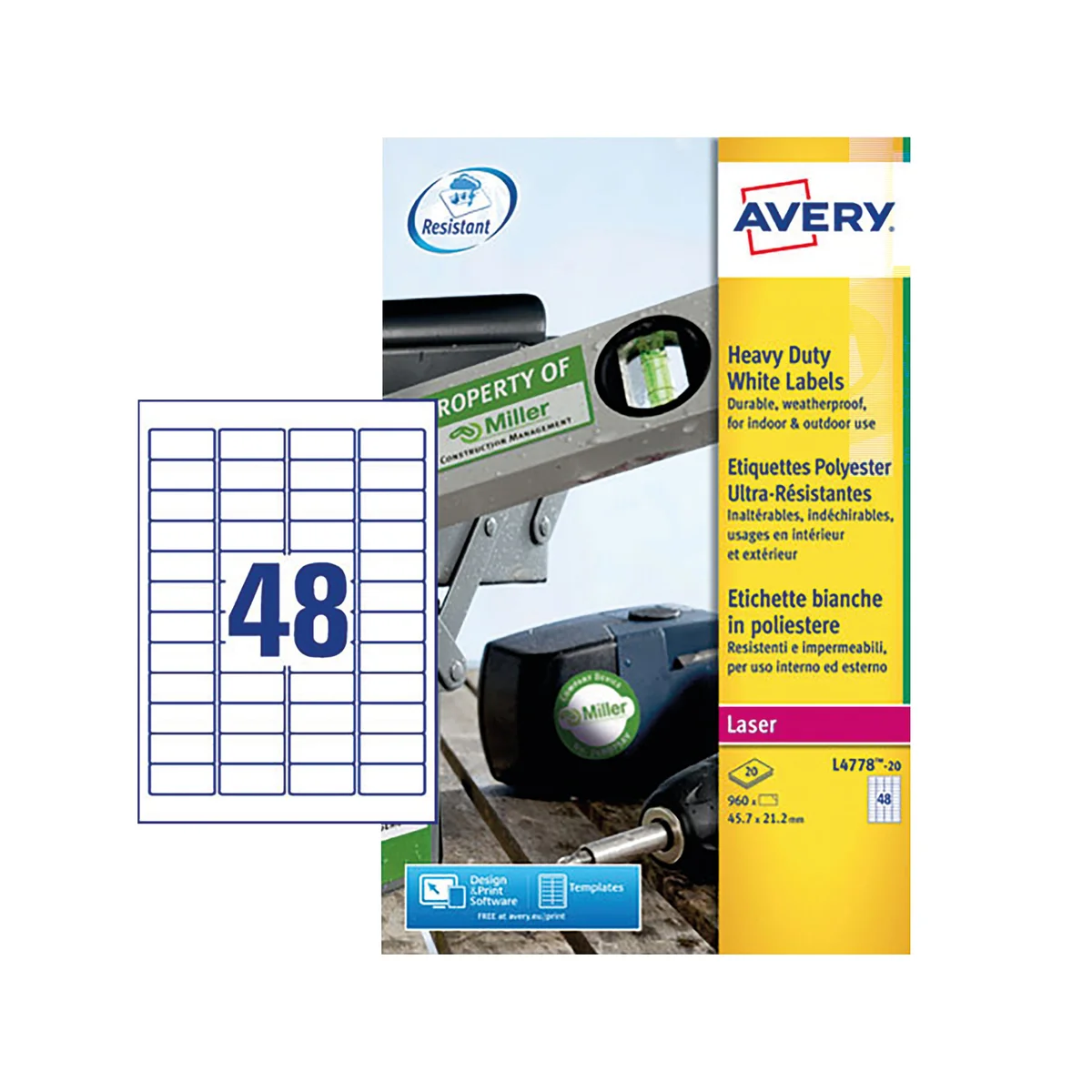 Avery Laser Label Heavy Duty 48 Per Sheet White (Pack of 960) L4778-20 - Image 2