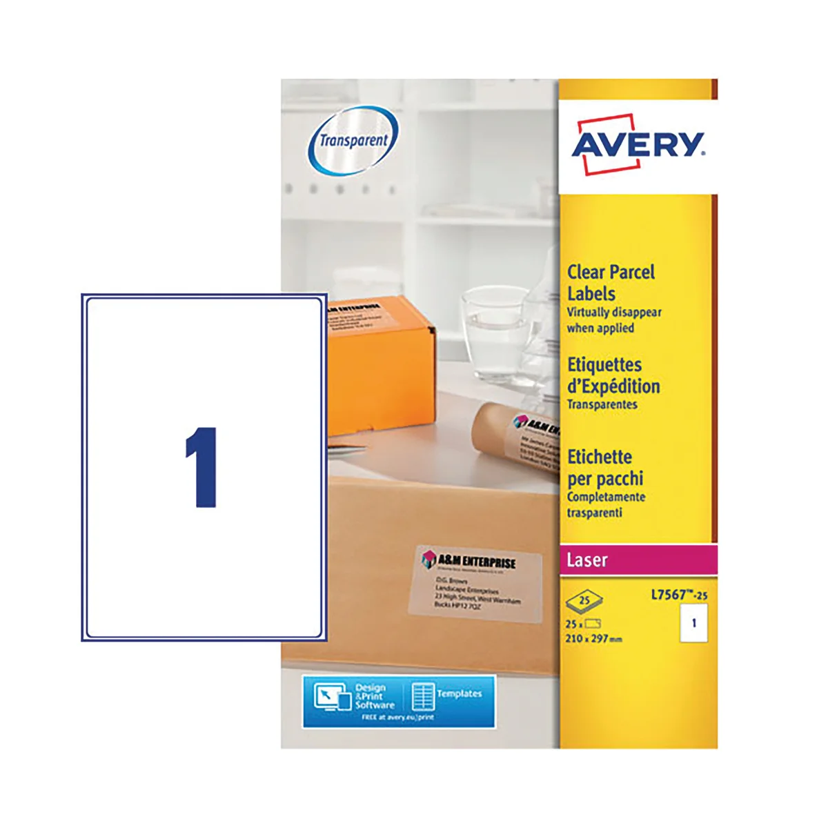 Avery Laser Parcel Label 1 Per Sheet Clear (Pack of 25) L7567-25 - Image 2