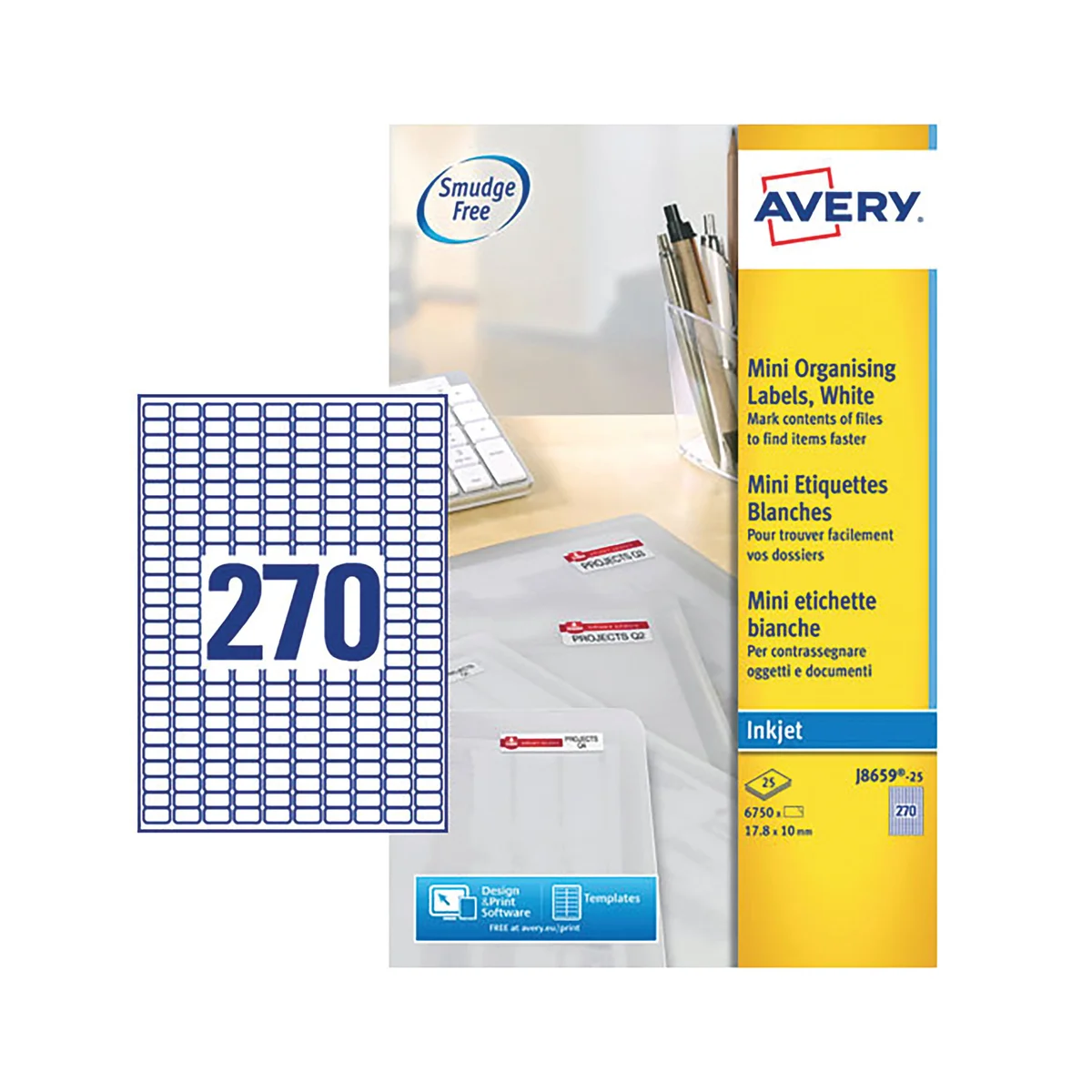 Avery Inkjet Mini Labels 270 Per Sheet White (Pack of 6750) J8659-25 - Image 2