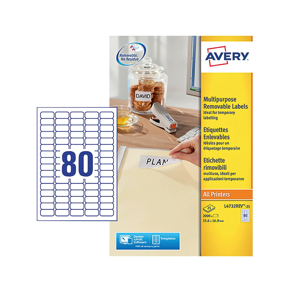 Avery Removable Labels 80 Per Sheet White (Pack of 2000) L4732REV-25 - Image 2