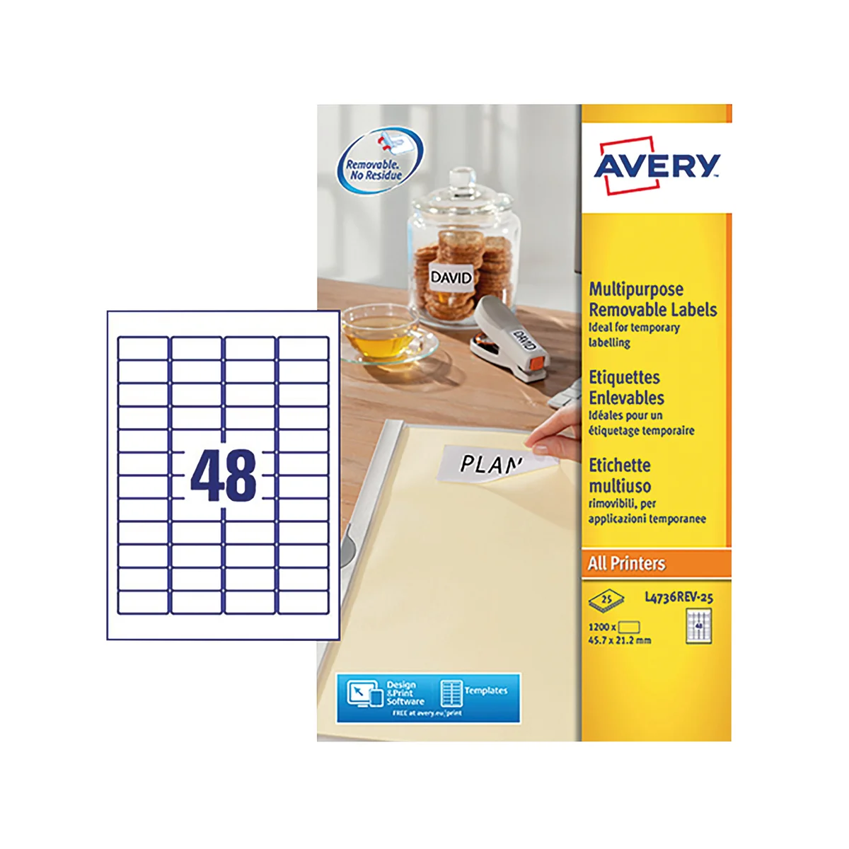 Avery Removable Labels 48 Per Sheet White (Pack of 1200) L4736REV-25 - Image 2