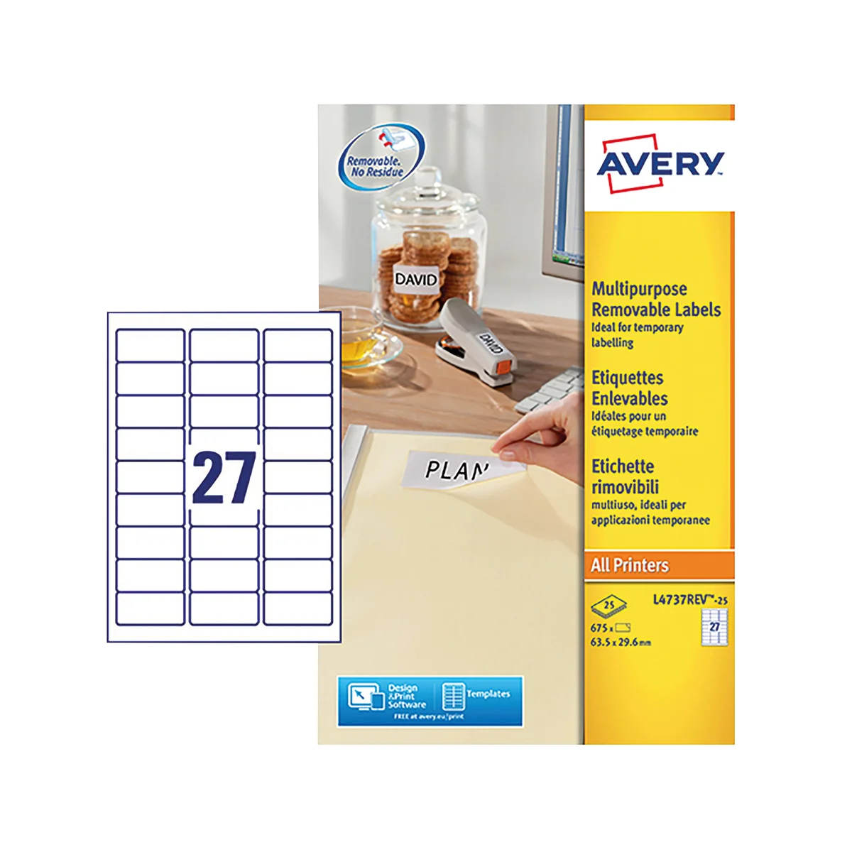Avery Removable Labels 27 Per Sheet White (Pack of 675) L4737REV-25 - Image 2