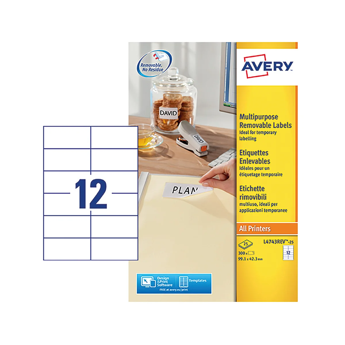 Avery Removable Labels 12 Per Sheet White (Pack of 300) L4743REV-25 - Image 2