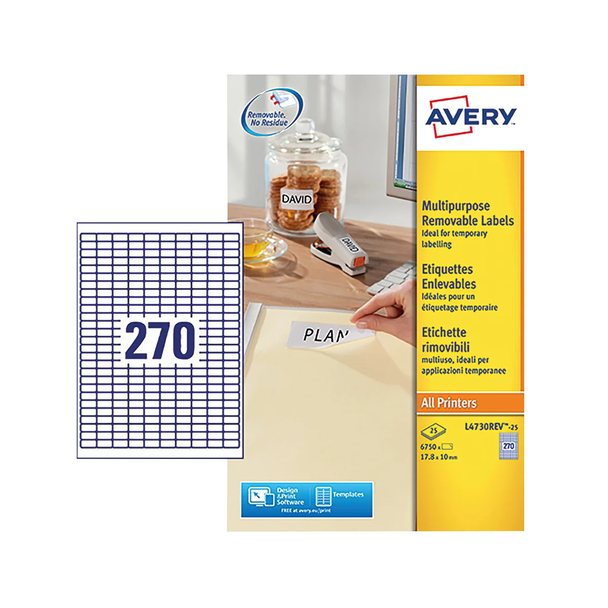 Avery Laser Mini Labels 17.8x10mm 270 per sheet White (Pack of 6750) L4730REV-25 - Image 2
