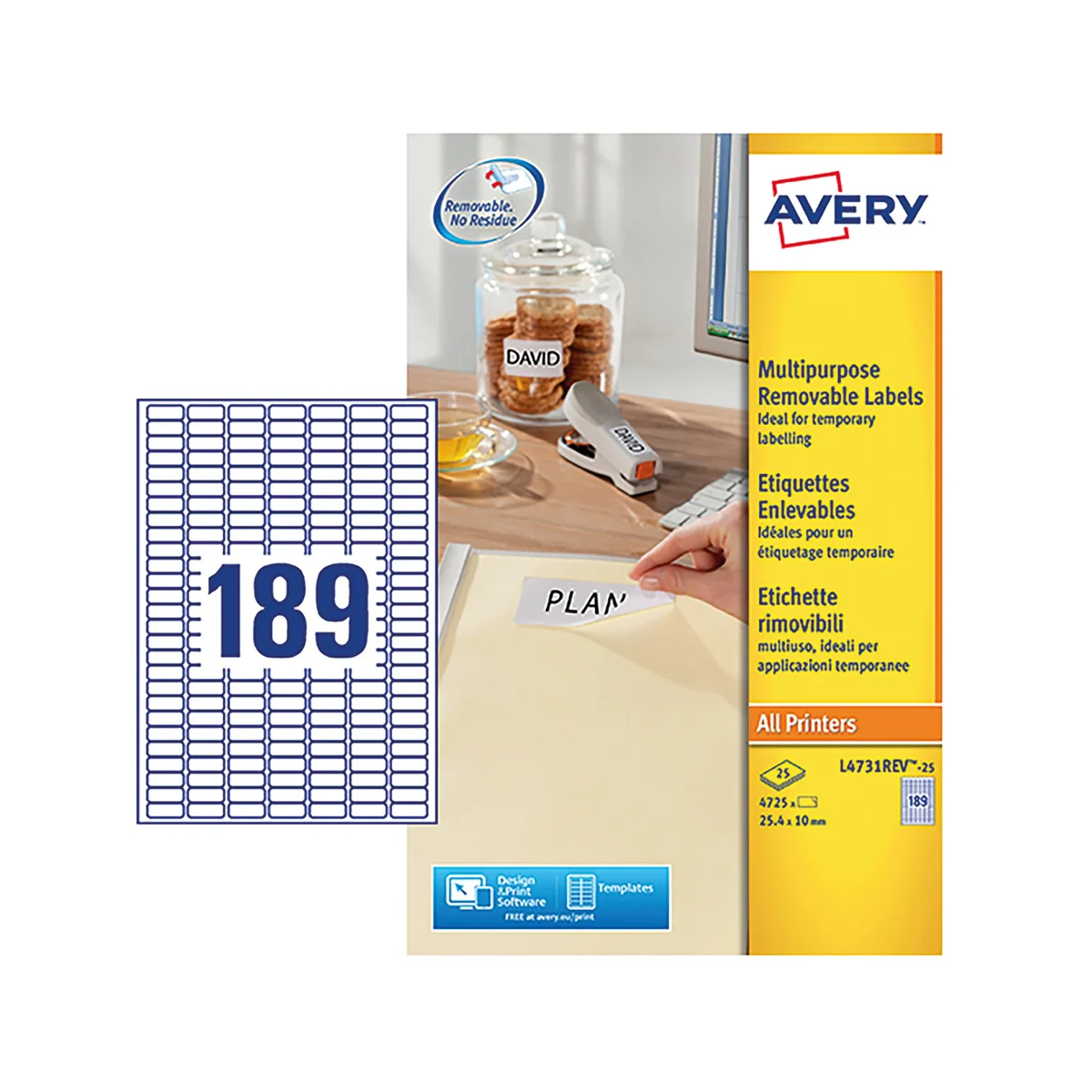 Avery Laser Mini Labels 25.4x10mm 189 per sheet White (Pack of 4725) L4731REV-25 - Image 2