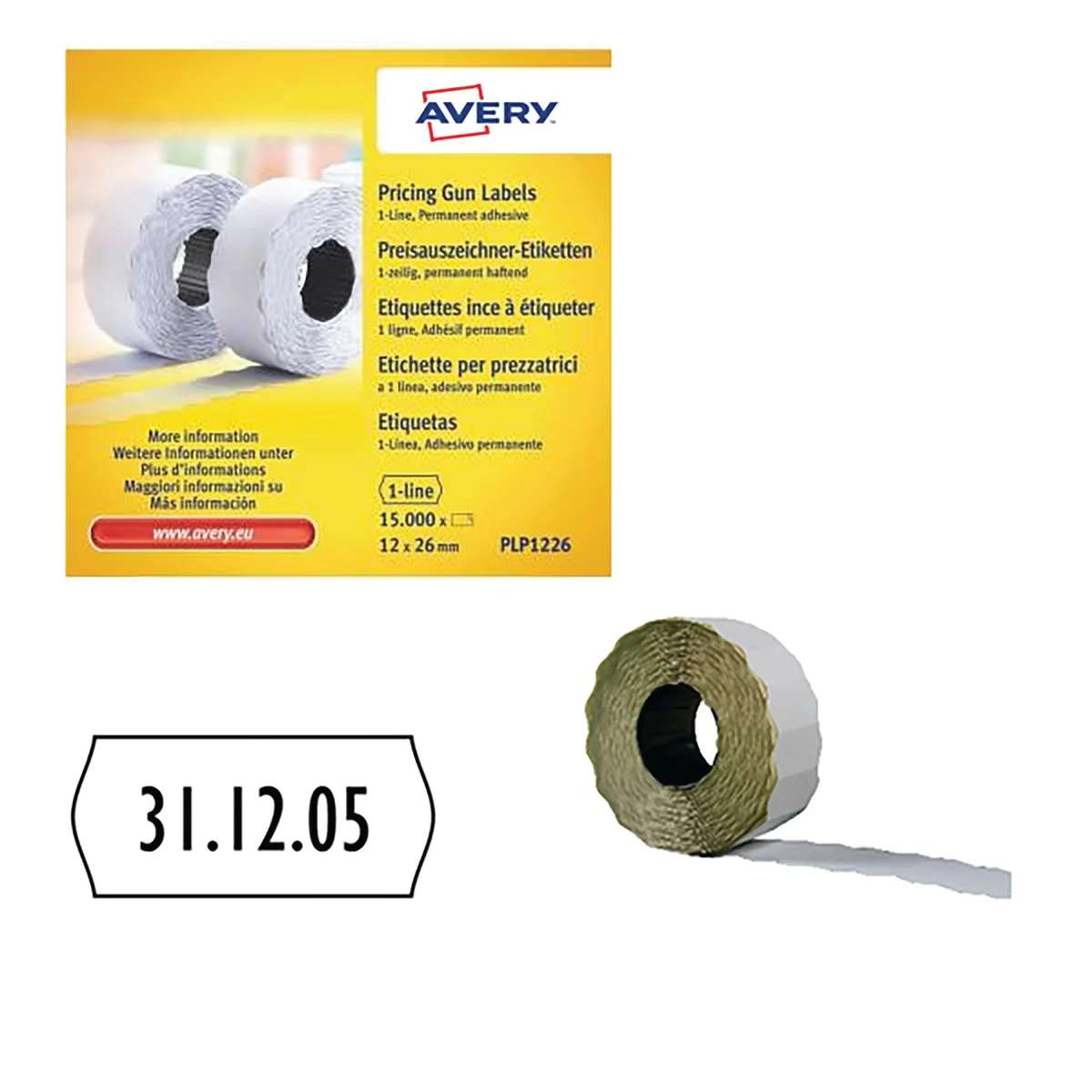 Avery Dennison 1-Line Permanent Label 12x26mm White (Pack of 15000) WP1226 - Image 2
