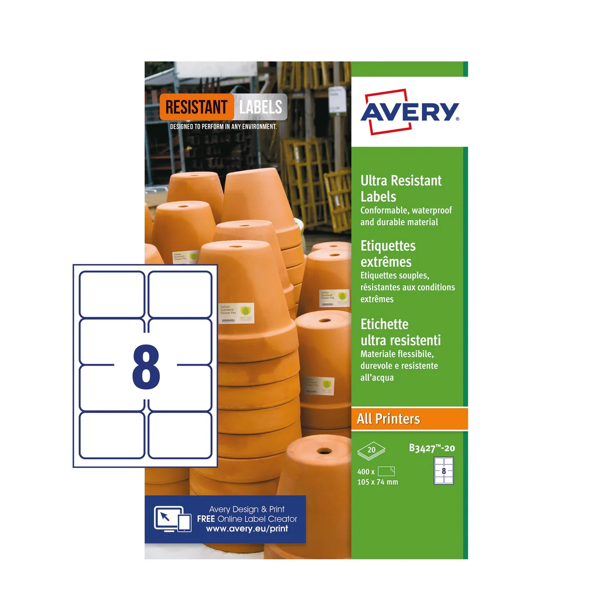 Avery Ultra Resistant Labels 74x105mm (Pack of 160) B3427-20 - Image 2