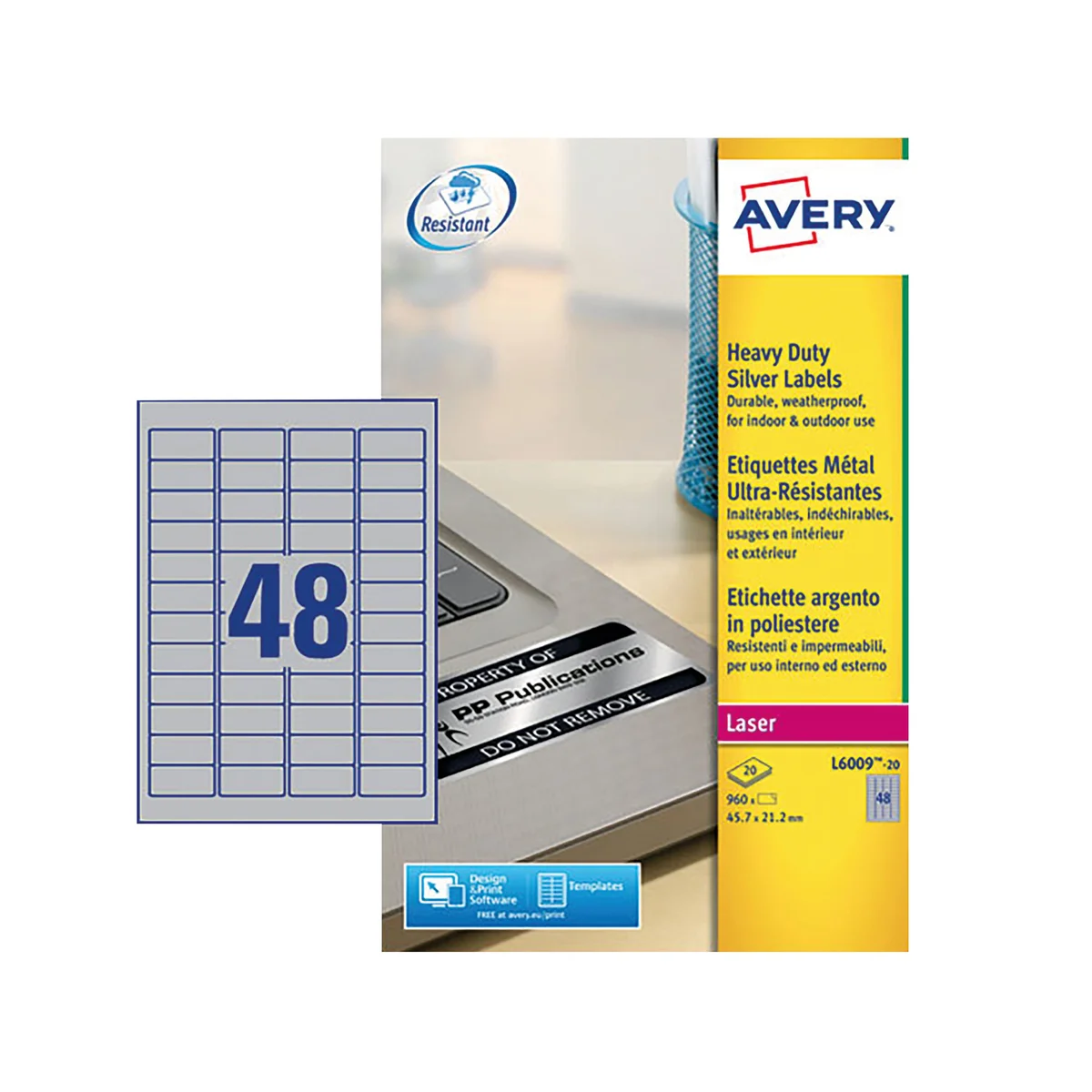 Avery Laser Label H/Duty 48 Per Sheet Silver (Pack of 960) L6009-20 - Image 2