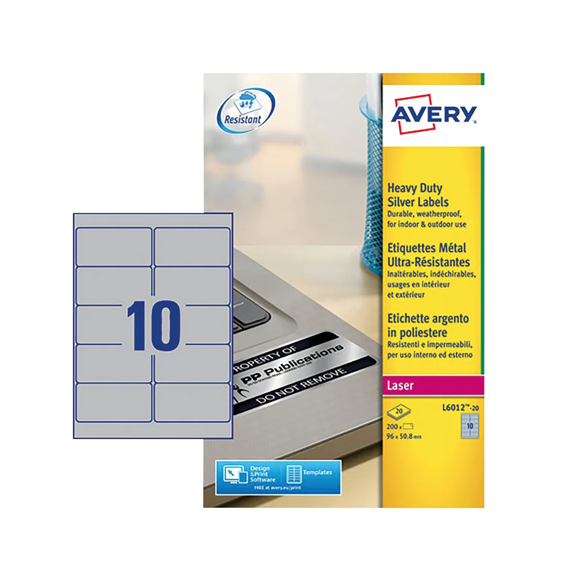 Avery Laser Label H-Duty 10 Per Sheet Silver (Pack of 200) L6012-20 - Image 2