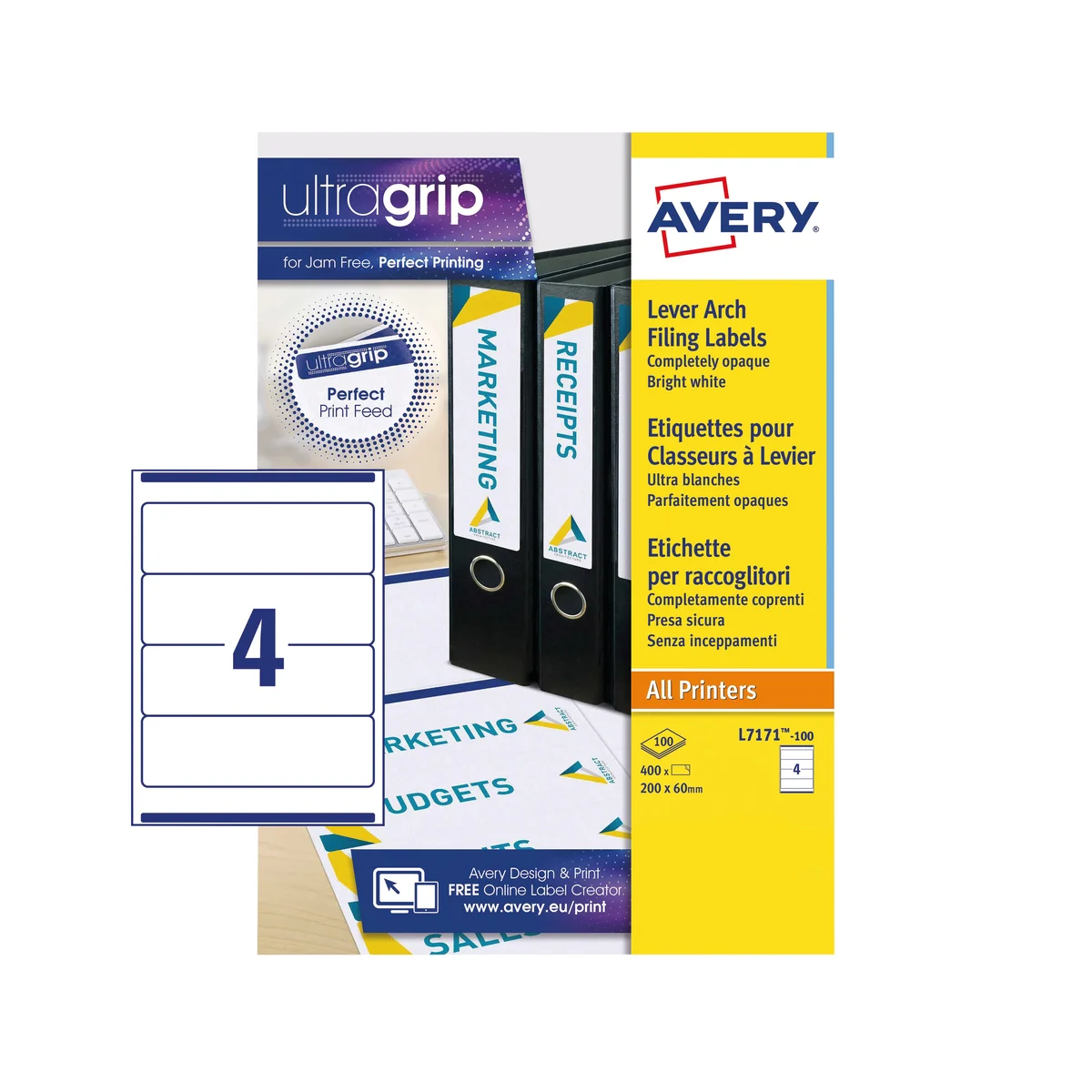 Avery Lever Arch Filing Laser Labels 200x60mm (Pack of 400) L7171-100 - Image 2
