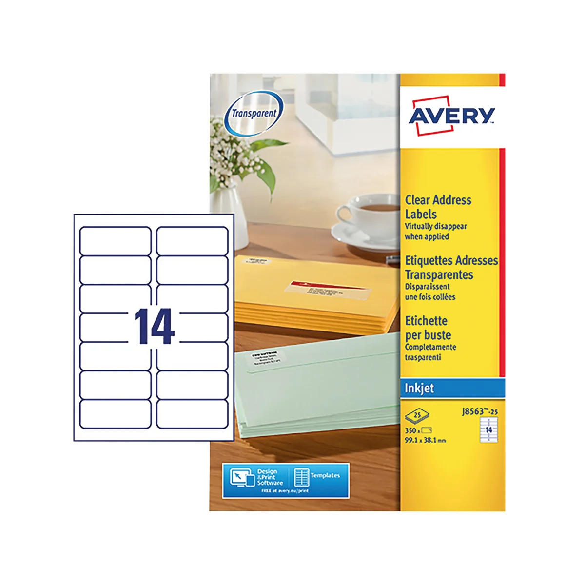 Avery Inkjet Address Labels 14 Per Sheet Clear (Pack of 350) J8563-25 - Image 2
