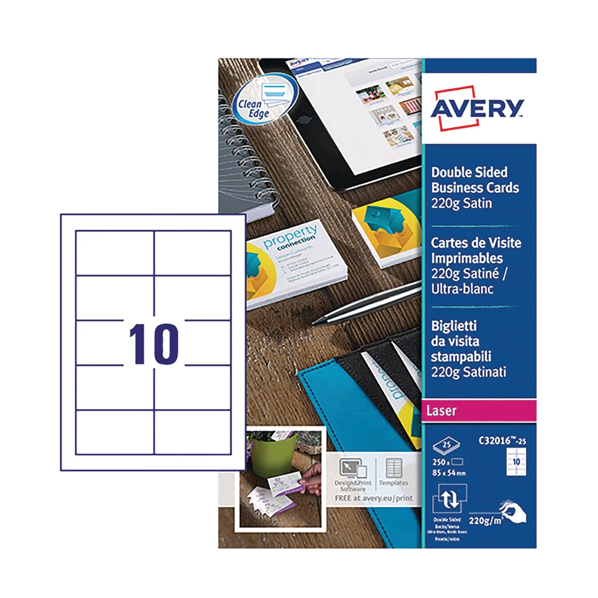 Avery Laser Business Cards Dbl-Sided Satin Wht (Pack of 250) C32016-25 - Image 2