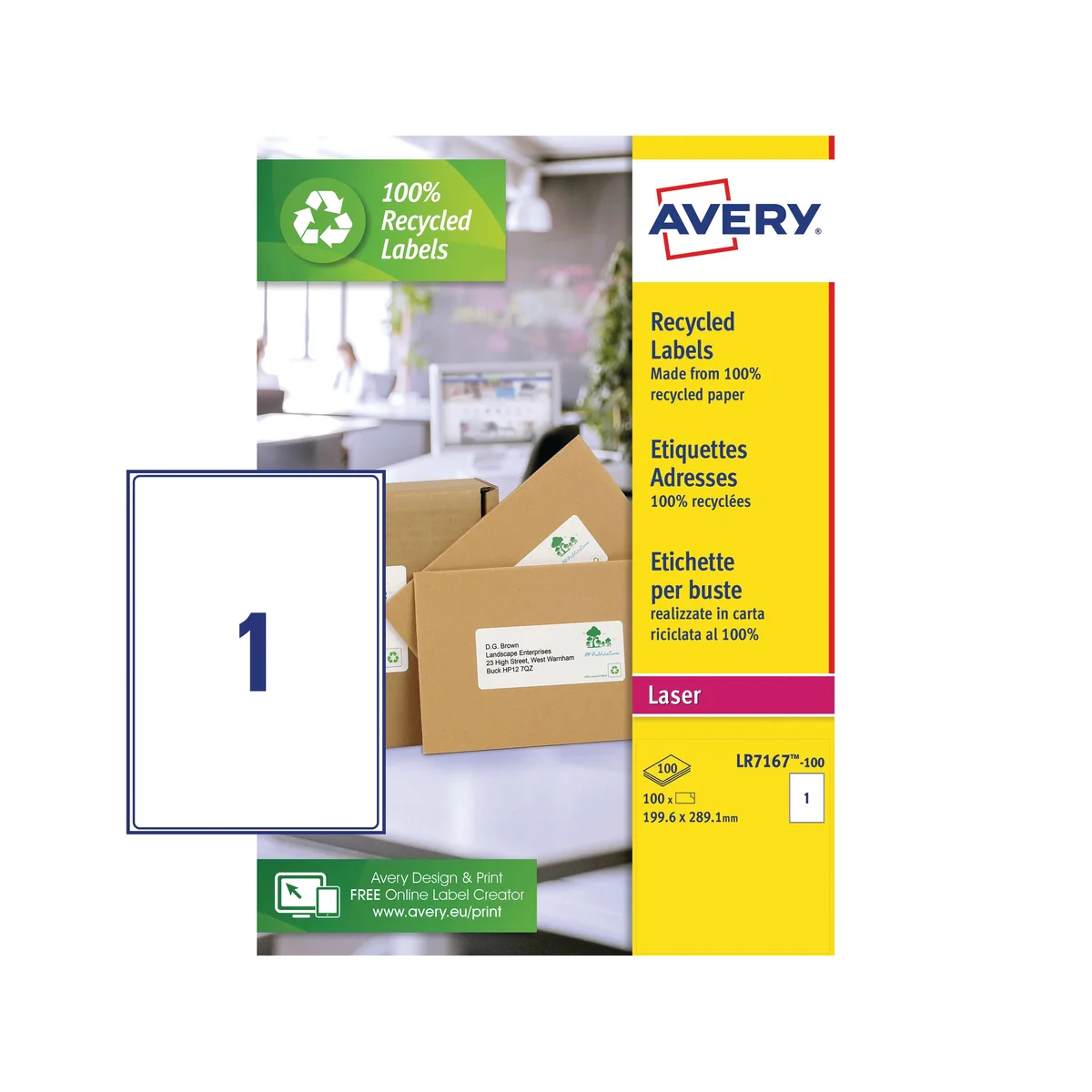 Avery Laser Labels Recycled 1 Per Sheet White (Pack of 100) LR7167-100 - Image 2