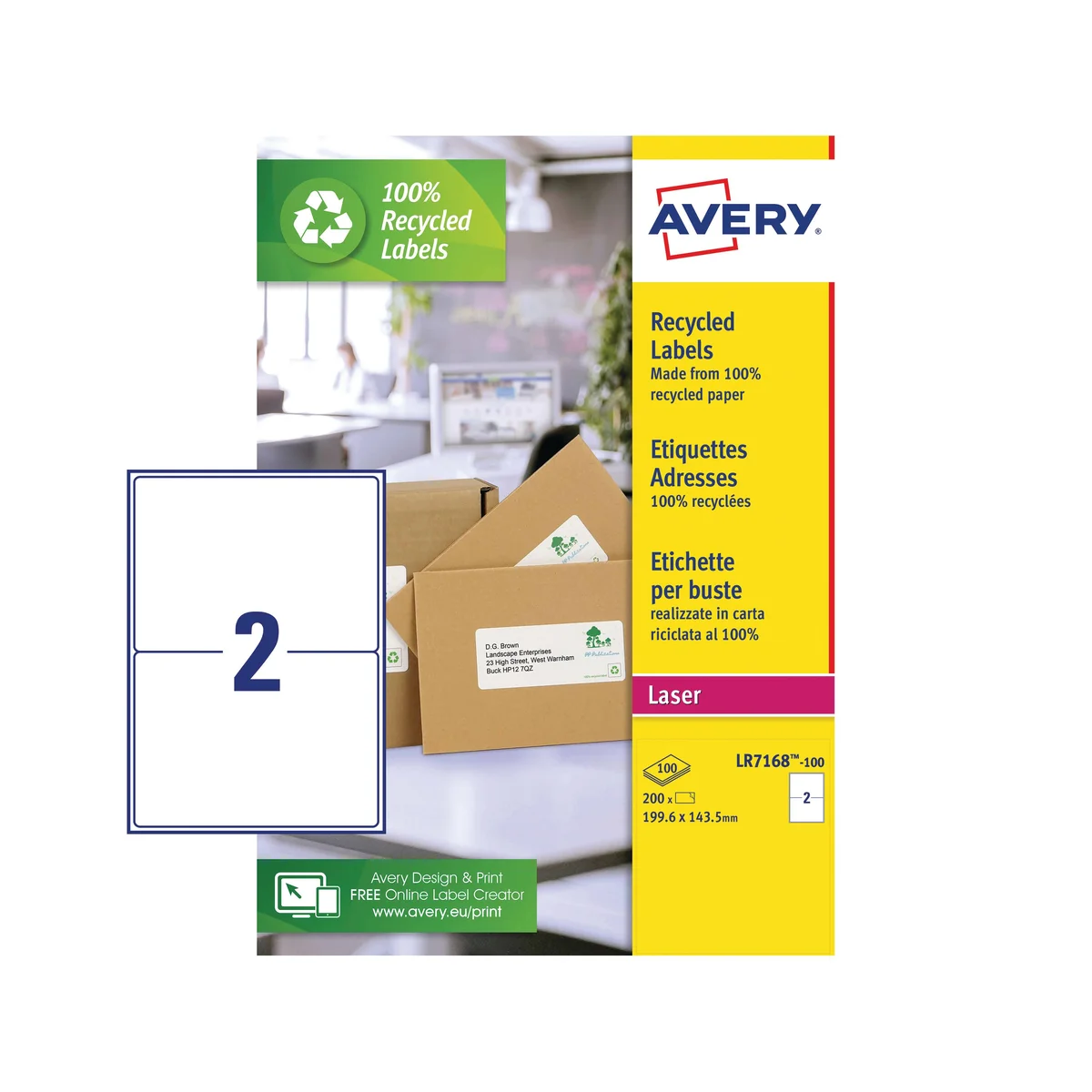 Avery Laser Labels Recycled 2 Per Sheet White (Pack of 200) LR7168-100 - Image 2