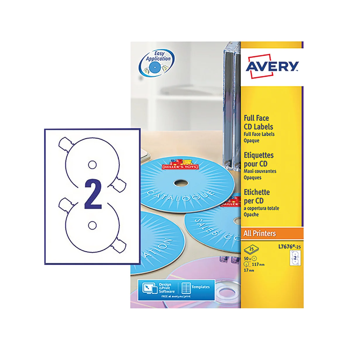 Avery White Full Face CD DVD Laser Label 2 Per Sheet (Pack of 50) L7676-25 - Image 2
