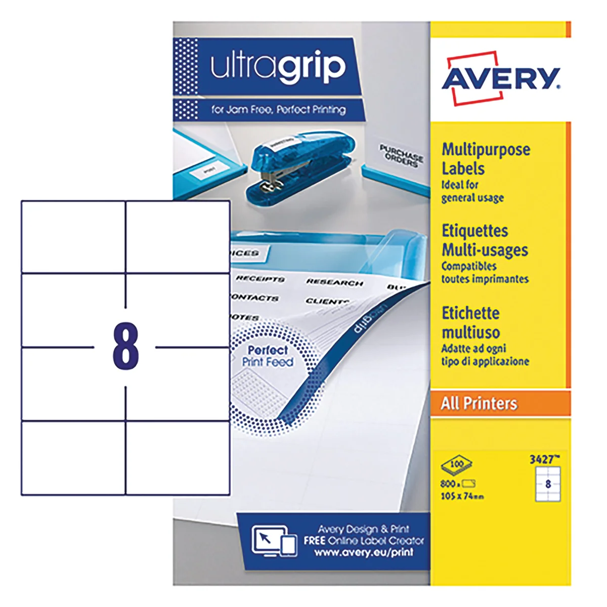 Avery Ultragrip Multipurpose Labels 105x74mm 8 Per Sheet White (Pack of 800) DPS08-100 - Image 2