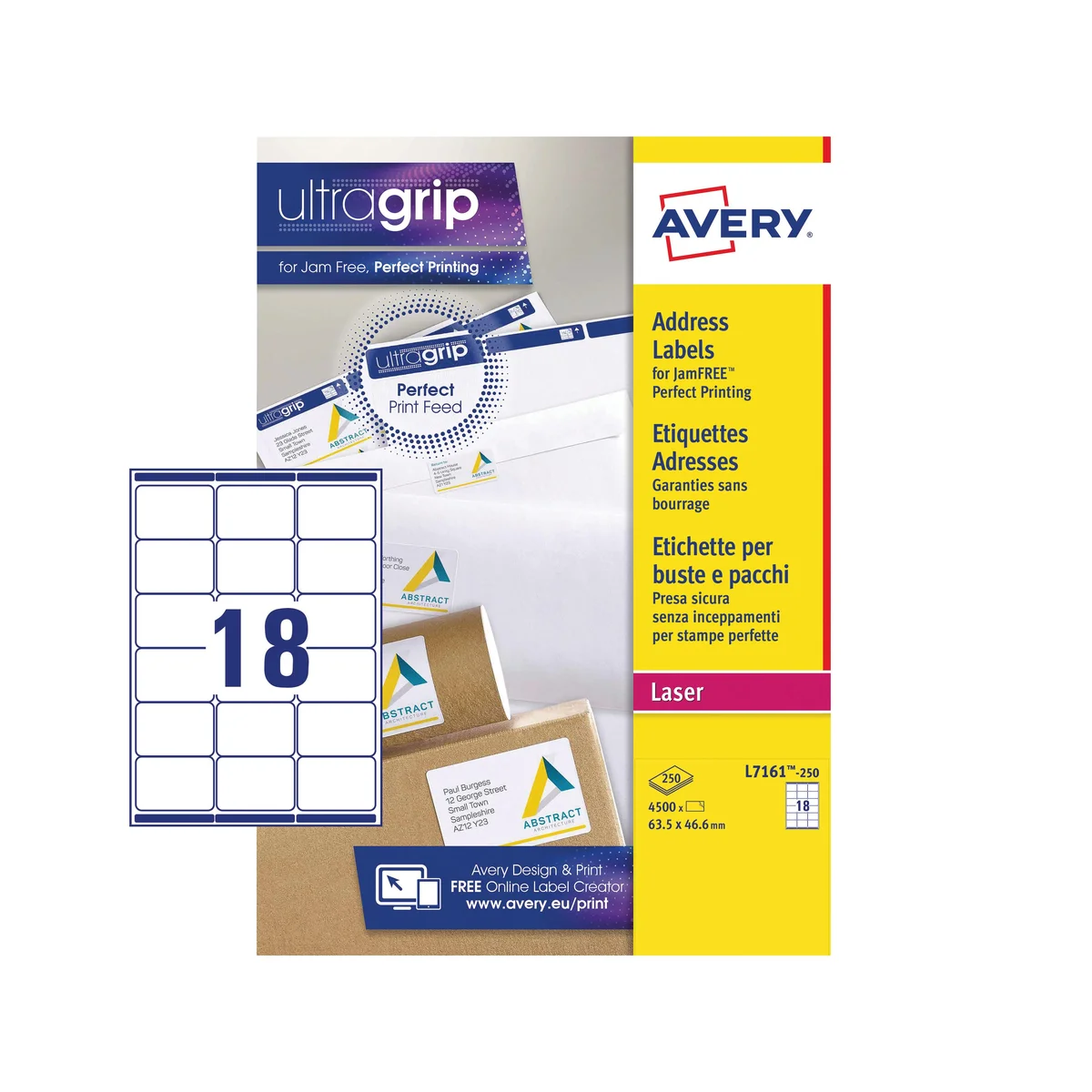 Avery Ultragrip Laser Labels 63.5x46.6mm White (Pack of 4500) L7161-250 - Image 2