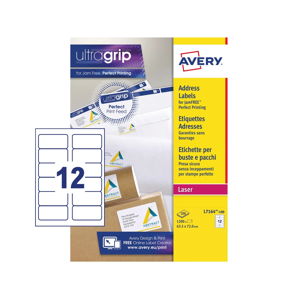 Avery Ultragrip Laser Labels 63.5x72mm White (Pack of 1200) L7164-100 - Image 2