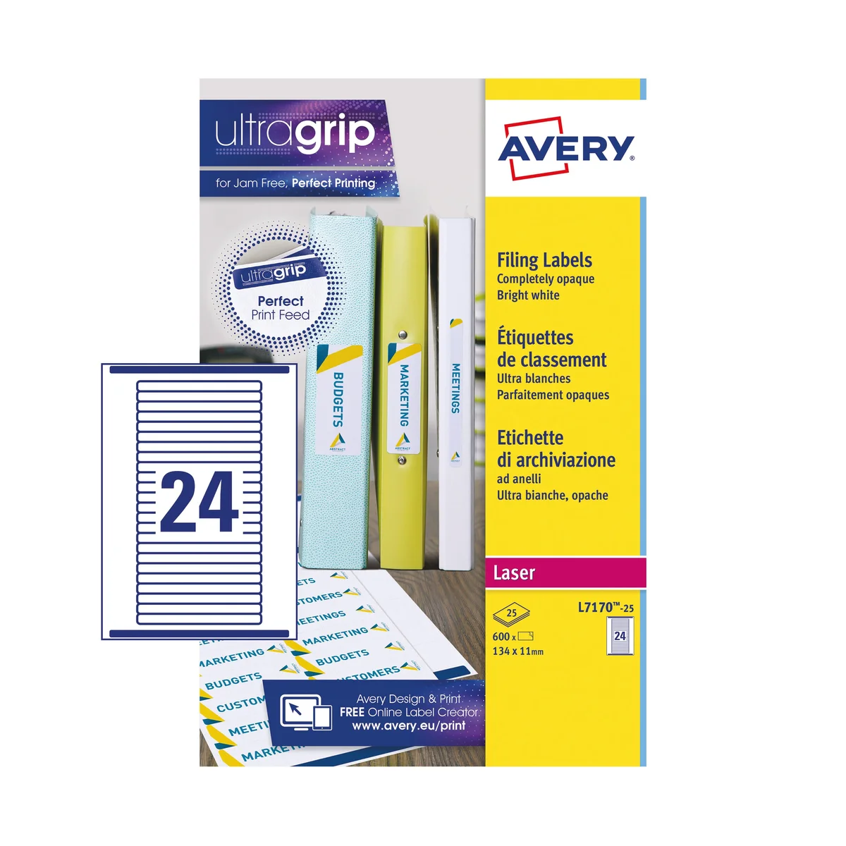 Avery Laser Eurofolio Label 134x11mm White (Pack of 600) L7170-25 - Image 2