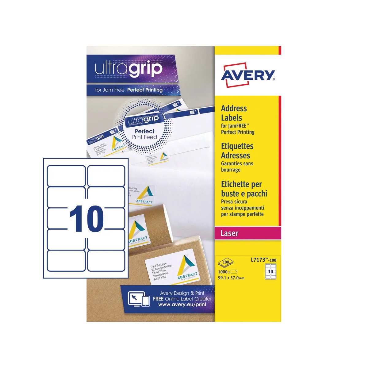 Avery Ultragrip Laser Labels 99.1x57mm White (Pack of 1000) L7173 - Image 2