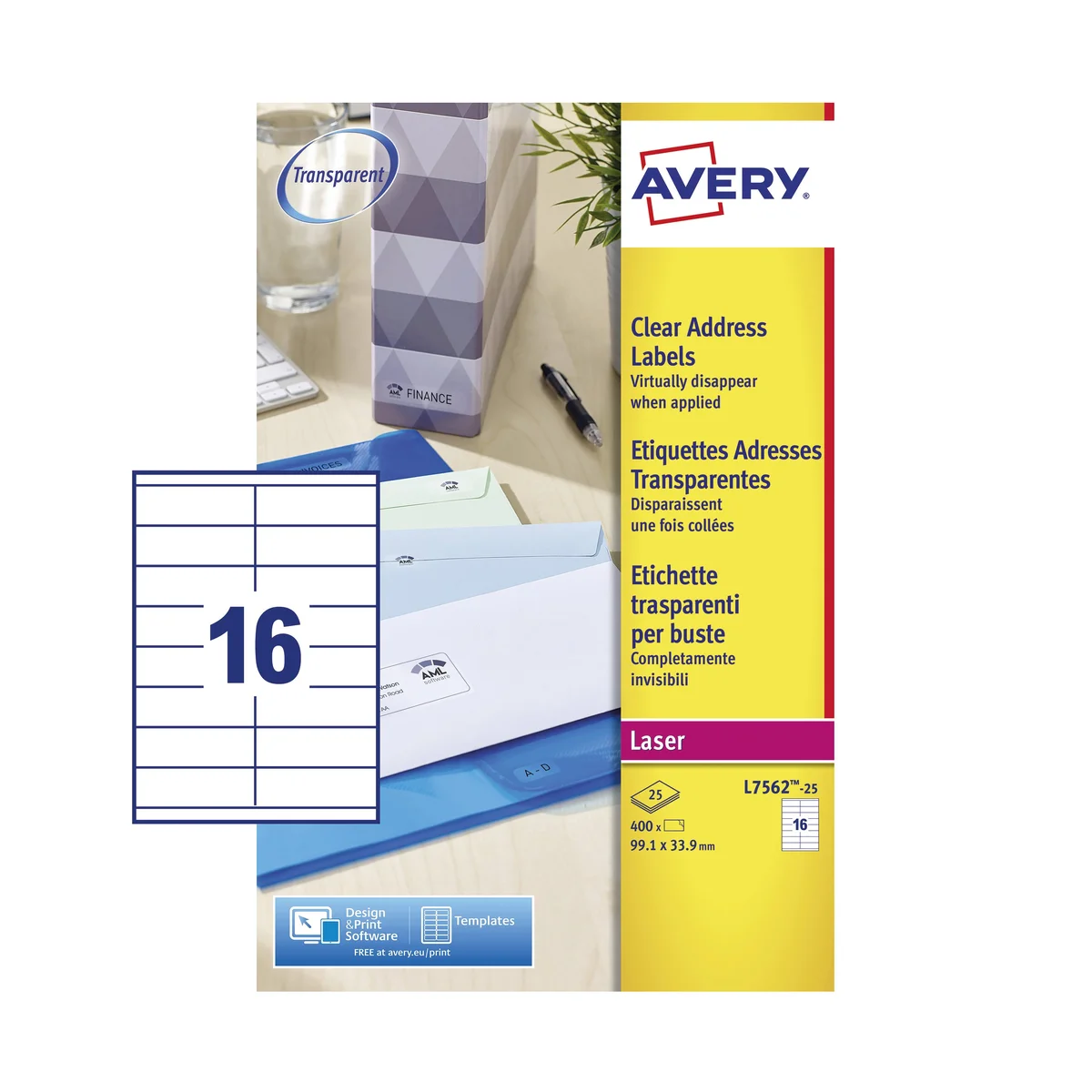 Avery Clear Laser Labels 99x34mm (Pack of 400) L7562-25 - Image 2