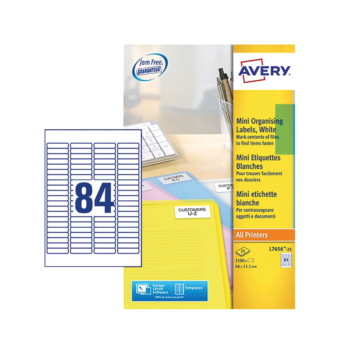 Avery Laser Labels 46x11.11mm 84 Per Sheet White (Pack of 2100)L7656-25 - Image 2
