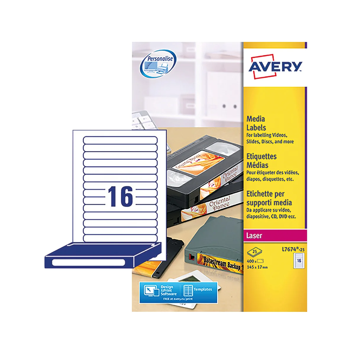 Avery Video Spine Label 145x17mm 16 Per Sheet White (Pack of 400) L7674-25 - Image 2