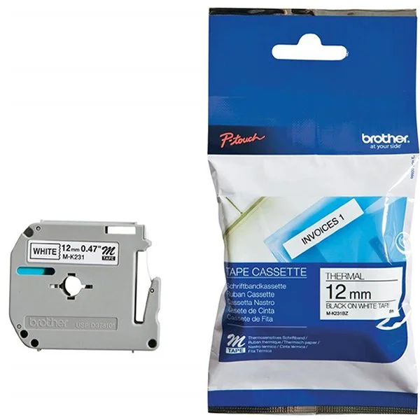 Brother P-Touch Tape Cassette 12mm Black on White Non Metallic Tape Blister Pack MK231BZ - Image 2