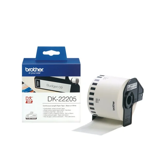 Brother Continuous Paper Labelling Tape 62mm x 30.48m Black on White DK22205 - Image 2