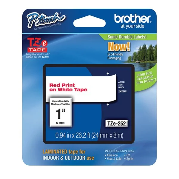 Brother P-Touch TZe Lam Tape Cassette 24mm x 8m Red on White Tape TZE252 - Image 2