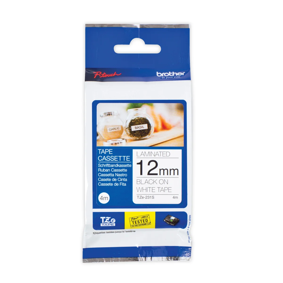 Brother P-Touch TZe Lam Tape Cassette 12mm x 4m Black on White Tape TZE231S2 - Image 3