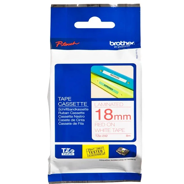 Brother P-Touch TZe Lam Tape Cassette 18mm x 8m Red on White Tape TZE242 - Image 2
