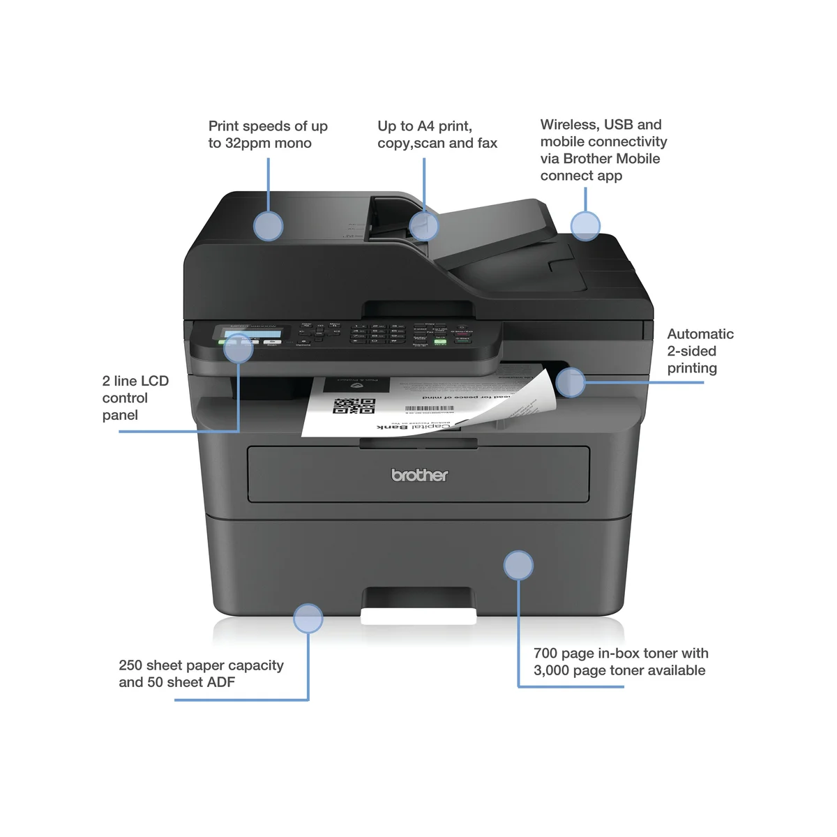 Brother MFC-L2800DW A4 4-in-1 Wireless Mono Laser Printer MFCL2800DWZU1 - Image 3