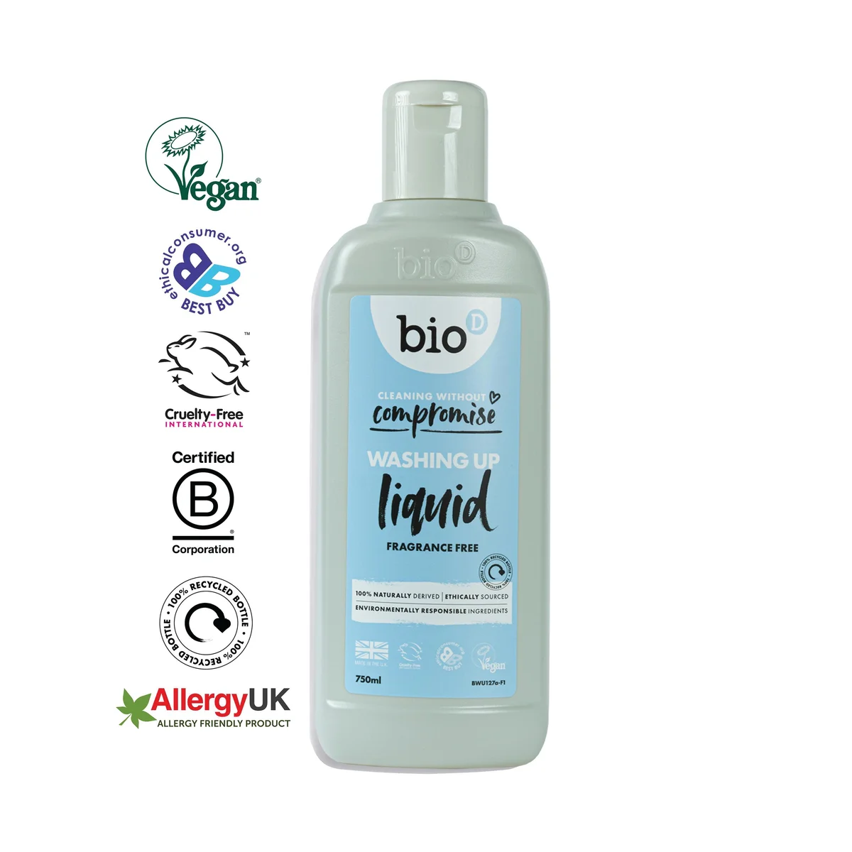 Biod Fragrance Free Washing Up Liquid 750ml (Pack of 12) BWU127a - Image 2