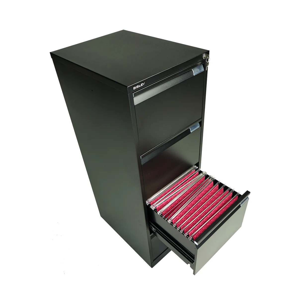 Bisley 4 Drawer Filing Cabinet Lockable 470x622x1321mm Black BS4E BLACK - Image 4