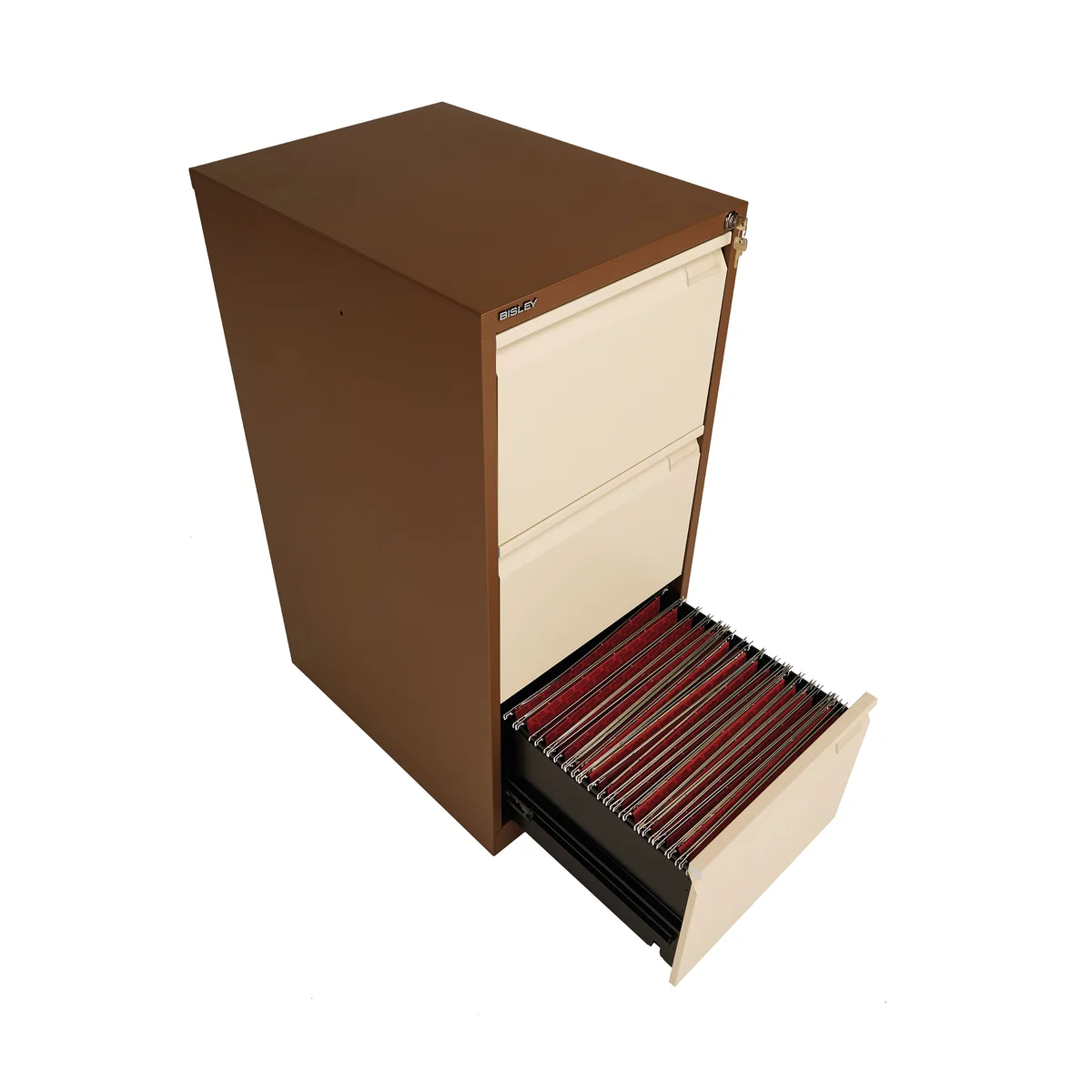 Bisley 3 Drawers Filing Cabinet Lockable 470x622x1016mm Coffee/Cream BS3EC/C - Image 3