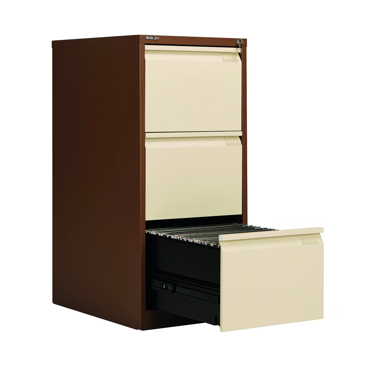 Bisley 3 Drawers Filing Cabinet Lockable 470x622x1016mm Coffee/Cream BS3EC/C - Image 4