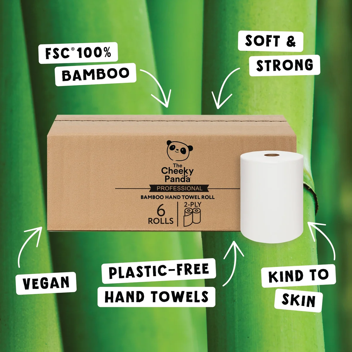 Cheeky Panda Bamboo 2-Ply Hand Towel Roll 200m (Pack of 6) HANDTWRL6 - Image 3