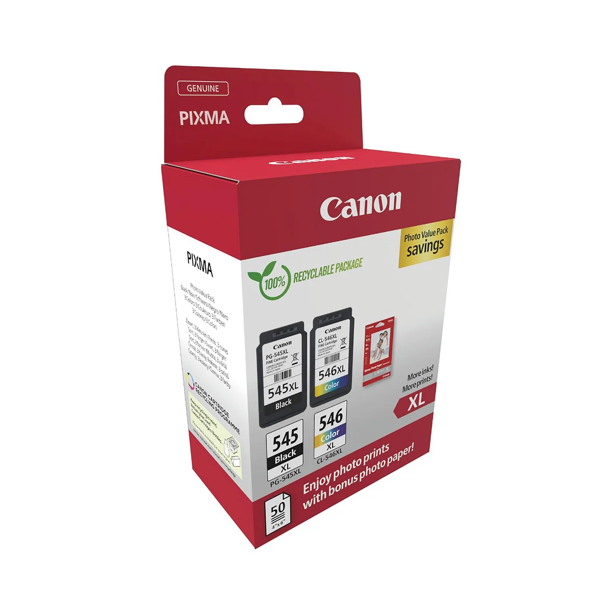 Canon PG-545XL/CL-546XL Ink Cartridges High Yield + Photo Paper Value Pack 8286B006 - Image 2
