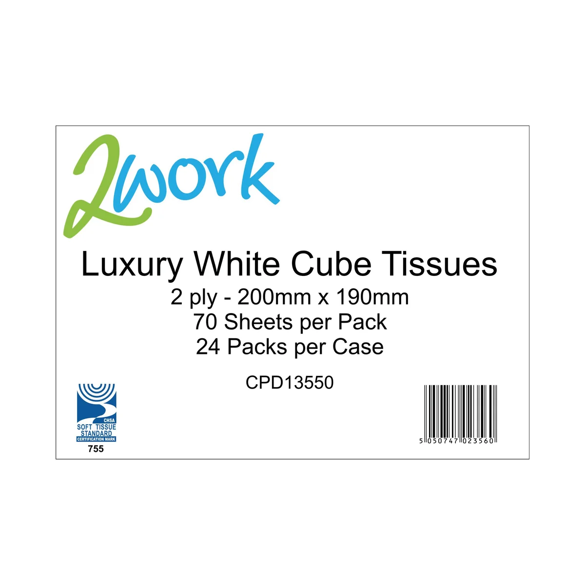2Work Facial Tissue Cube Box 70 Sheets 2-Ply (Pack of 24) CPD13550 - Image 2