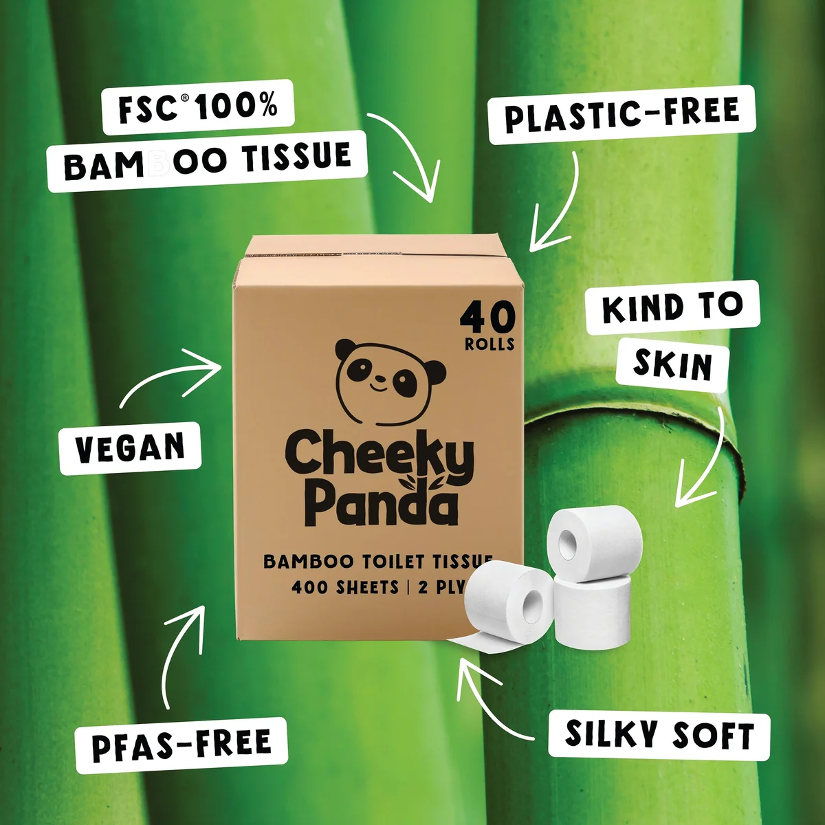 Cheeky Panda 2-Ply Toilet Tissue 400 Sheets (Pack of 40) PFB2BTOILT40 - Image 2