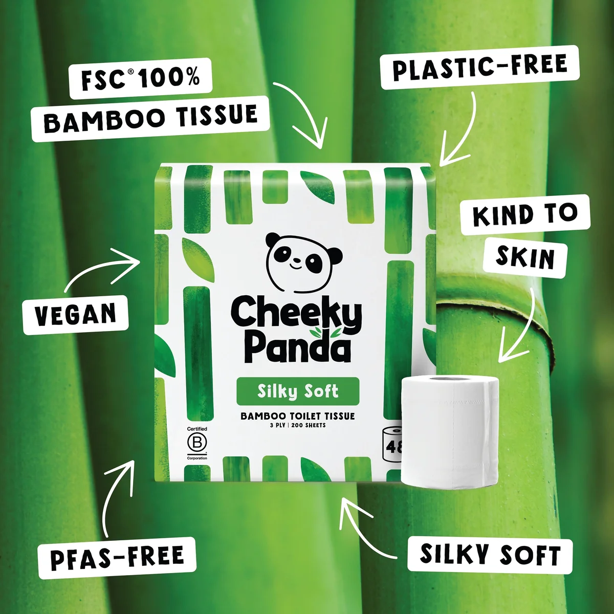 Cheeky Panda 3-Ply Toilet Tissue 200 Sheets Plastic Free (Pack of 48) PFTOILT48 - Image 3