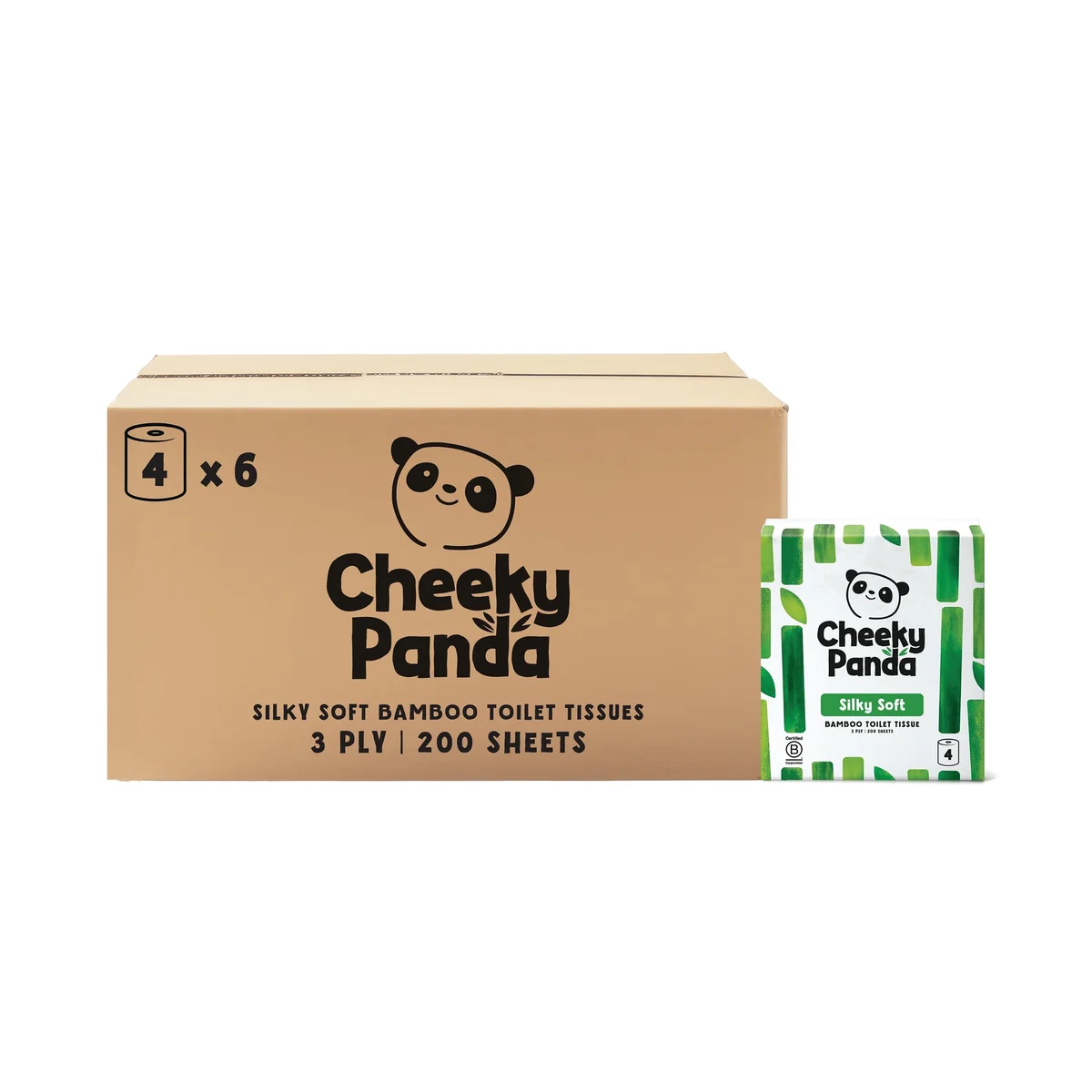Cheeky Panda 3-Ply Silky Soft Toilet Tissue 200 Sheets 4 Rolls per Pack (Pack of 6) 1102181 - Image 2