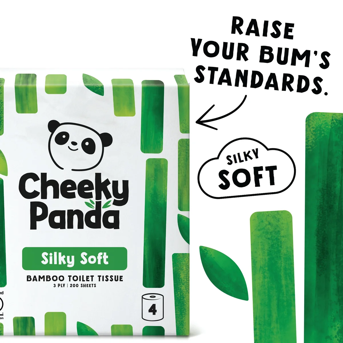 Cheeky Panda 3-Ply Silky Soft Toilet Tissue 200 Sheets 4 Rolls per Pack (Pack of 6) 1102181 - Image 3