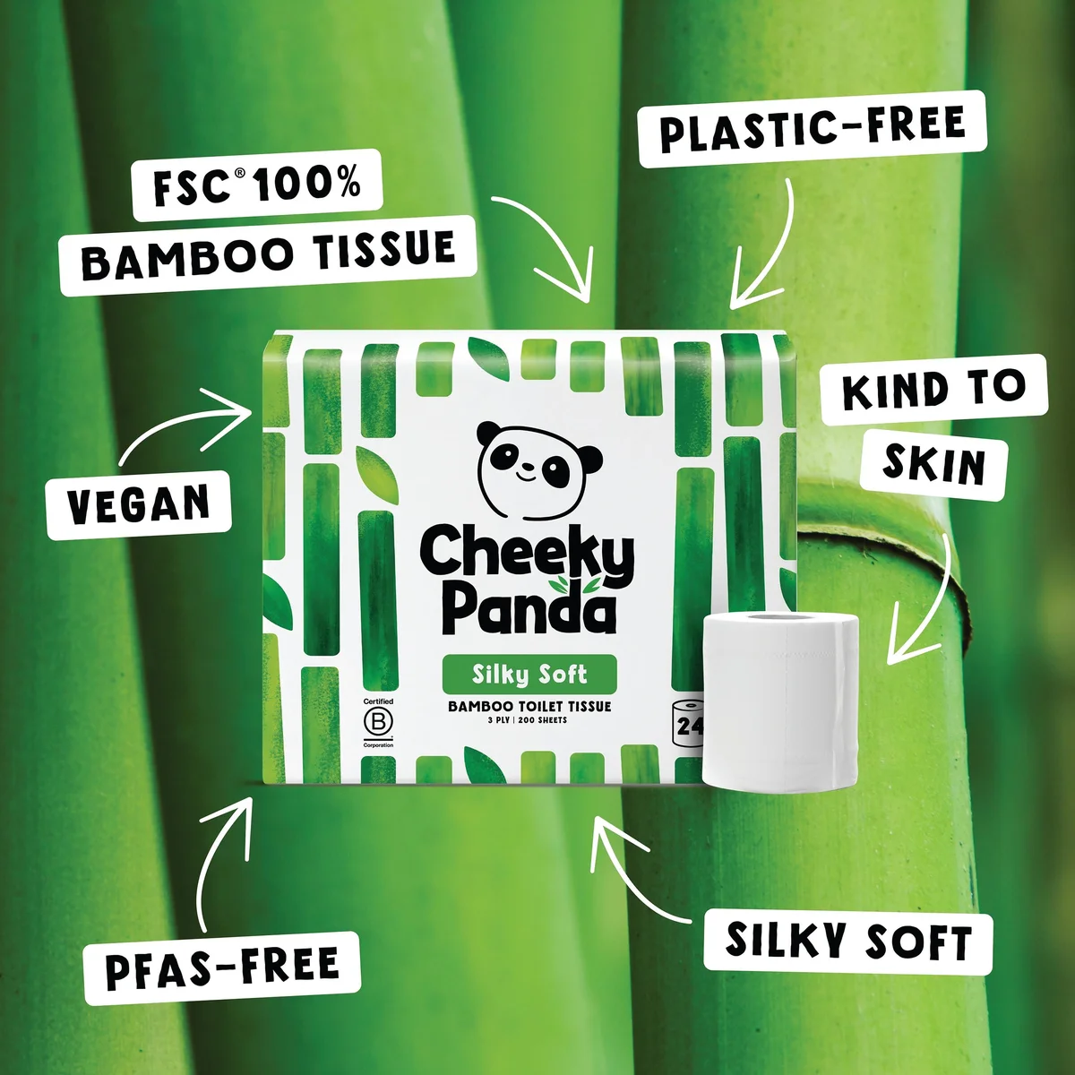 Cheeky Panda 3-Ply Toilet Tissue 200 sheets (Pack of 24) PFTOILT24 - Image 3