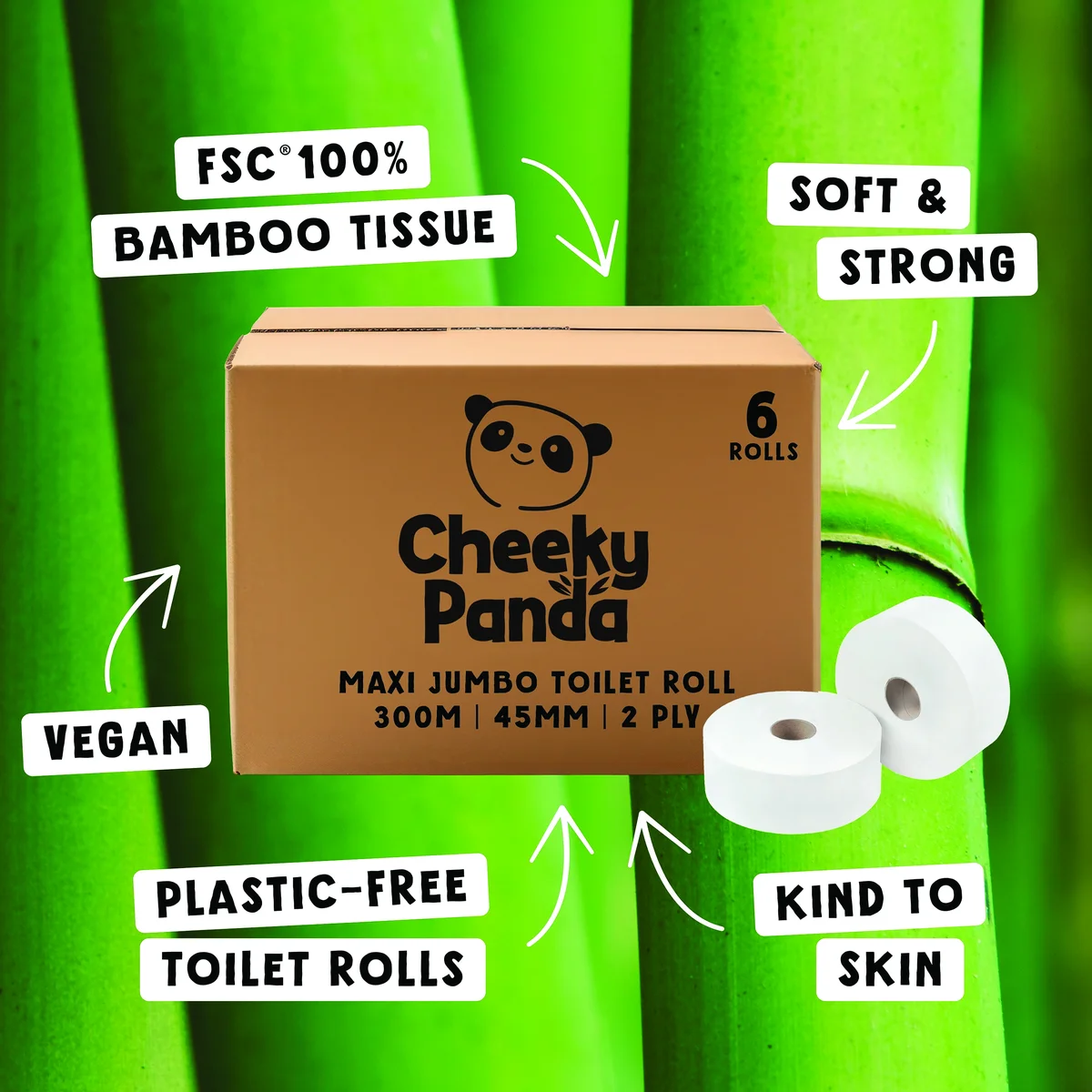 Cheeky Panda 2-Ply Maxi Jumbo Toilet Roll 300m (Pack of 6) PFMAXJRL6 - Image 4