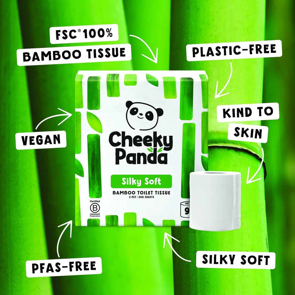 Cheeky Panda 3-Ply Toilet Tissue 9 Rolls per Pack (Pack of 5) PFTOILT9X5 - Image 4
